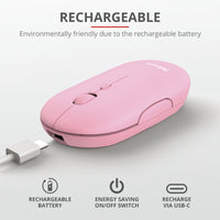 Мишка, TRUST Puck Wireless & BT Rechargeable Mouse Pink thumbnail 3