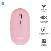 Мишка, TRUST Puck Wireless & BT Rechargeable Mouse Pink thumbnail 1